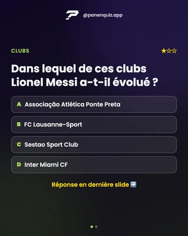 Question PanenQuiz : dans lequel de ces clubs Lionel Messi a-t-il évolué ?